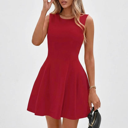 Crepe Sleeveless Pleated Mini Dress