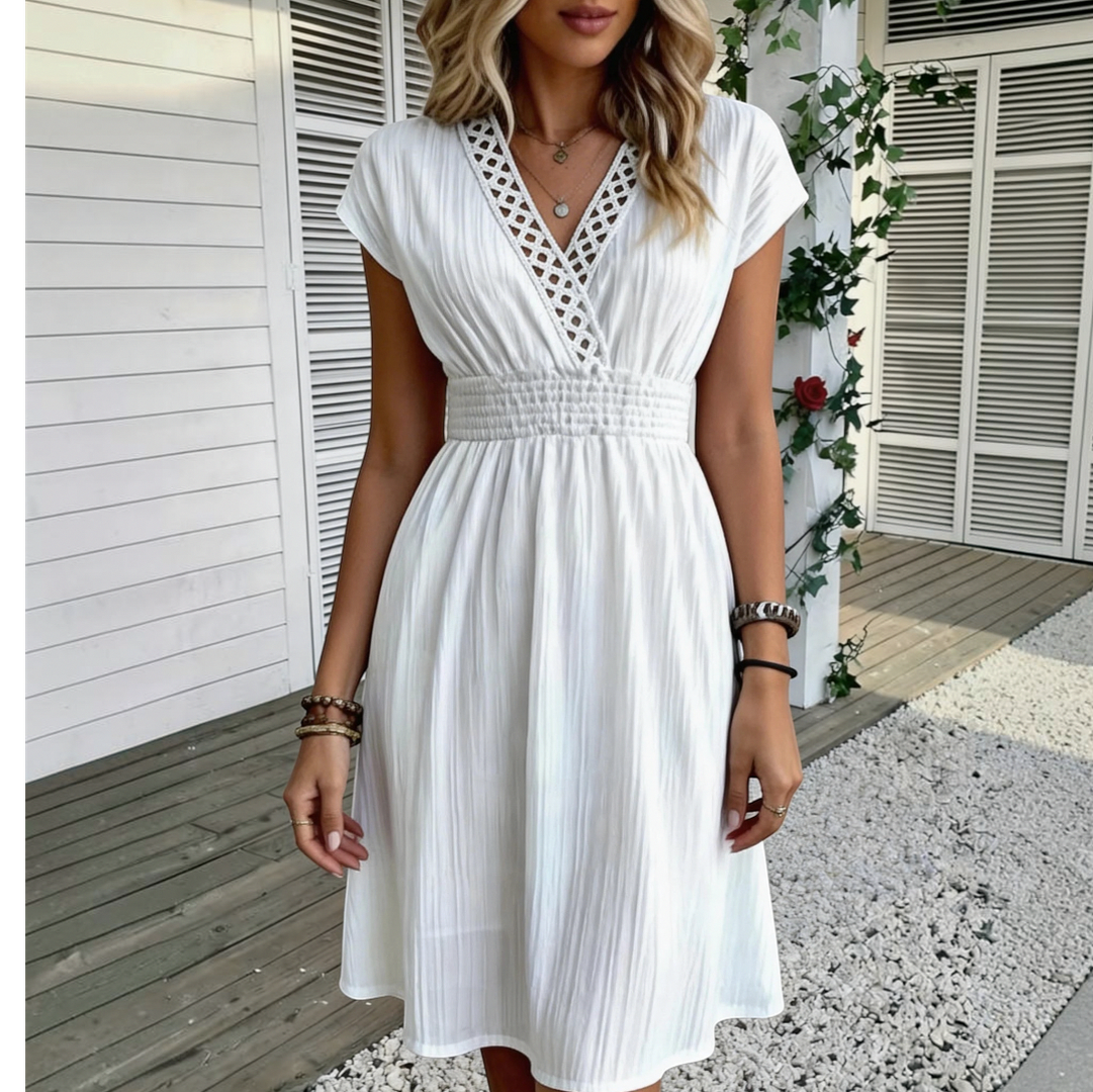 Crepe Smocked Waist Mini Dress