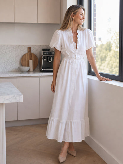 Poplin Puff Sleeve Midi Dress