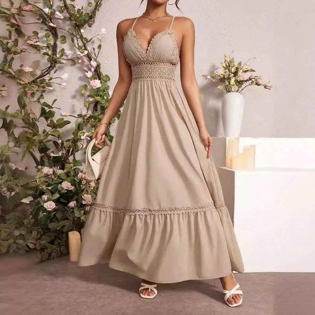 Crochet Trim Tiered Maxi Sundress