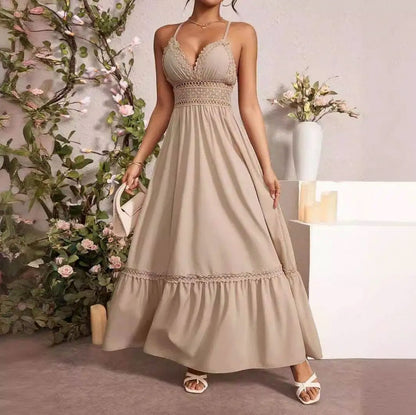 Crochet Trim Tiered Maxi Sundress