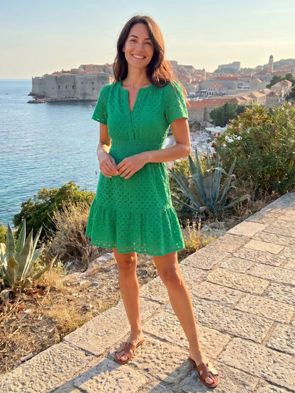 Eyelet Smocked Tiered Mini Dress