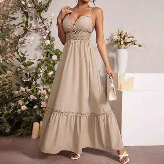 Crochet Trim Tiered Maxi Sundress