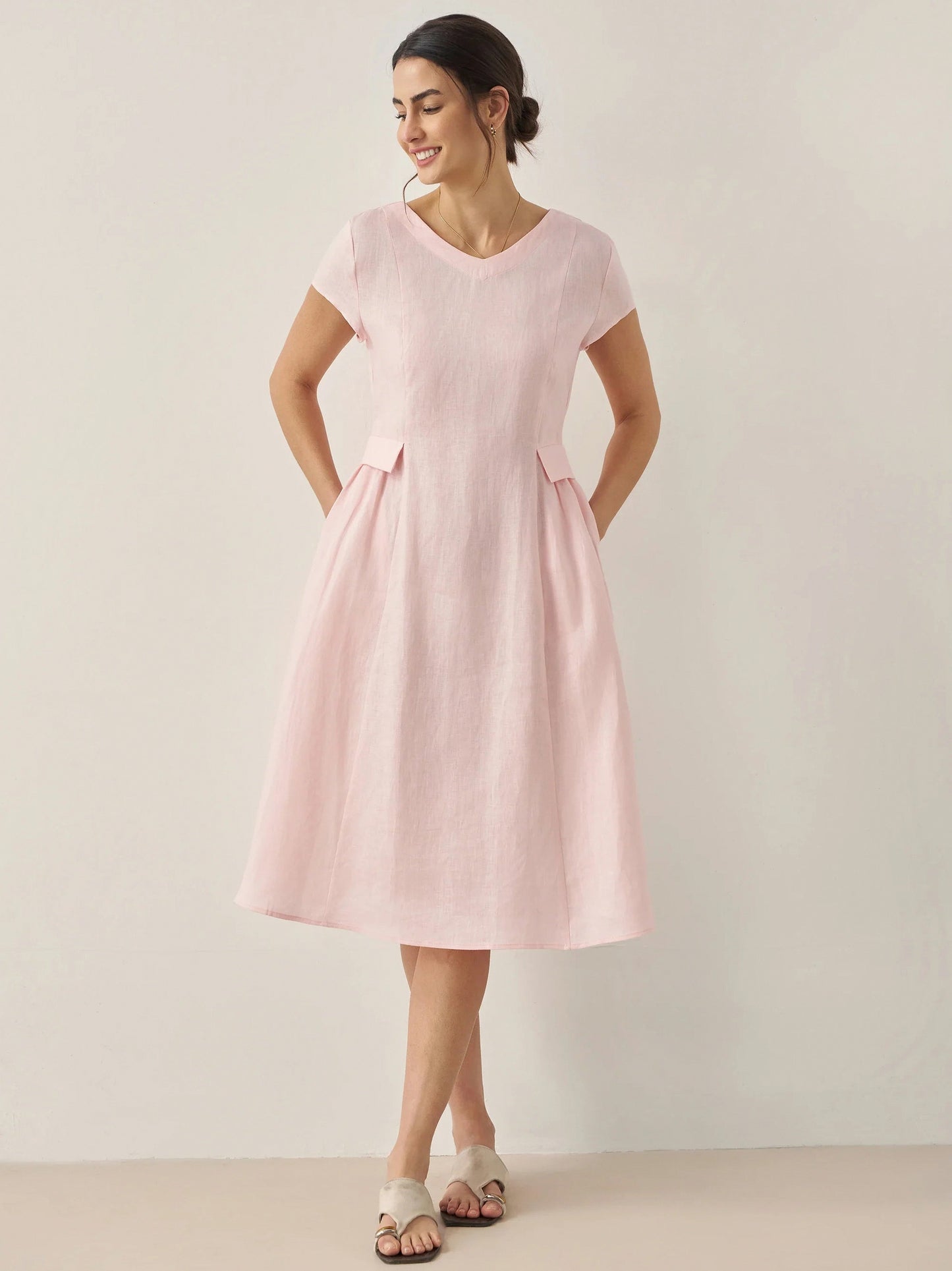 Linen A-Line Midi Dress