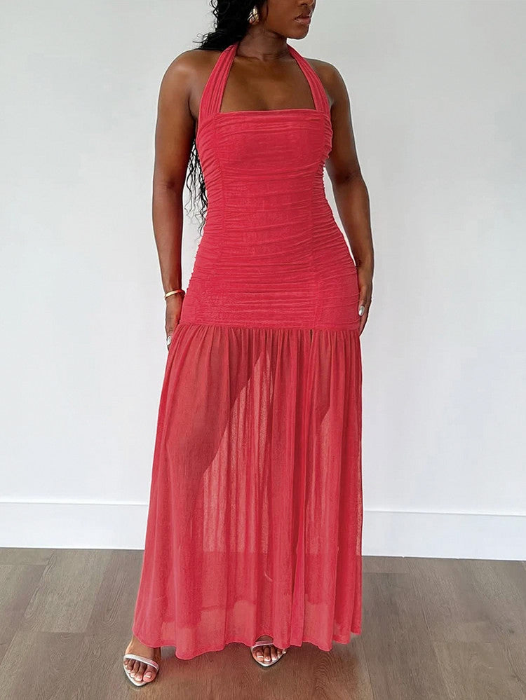 Ruched Halter Maxi Dress