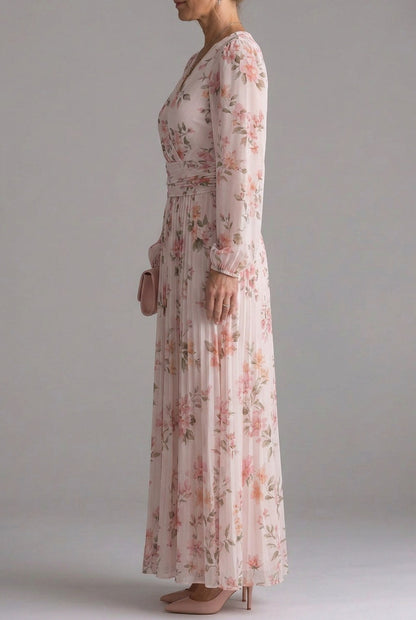 Floral Chiffon Long Sleeve Maxi Dress