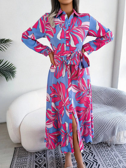 Floral Tie Waist Shirt Dress