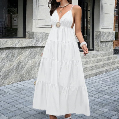 Poplin Tiered Backless Midi Sundress