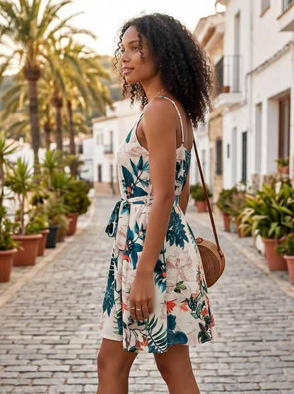 Floral Tie Waist Mini Dress