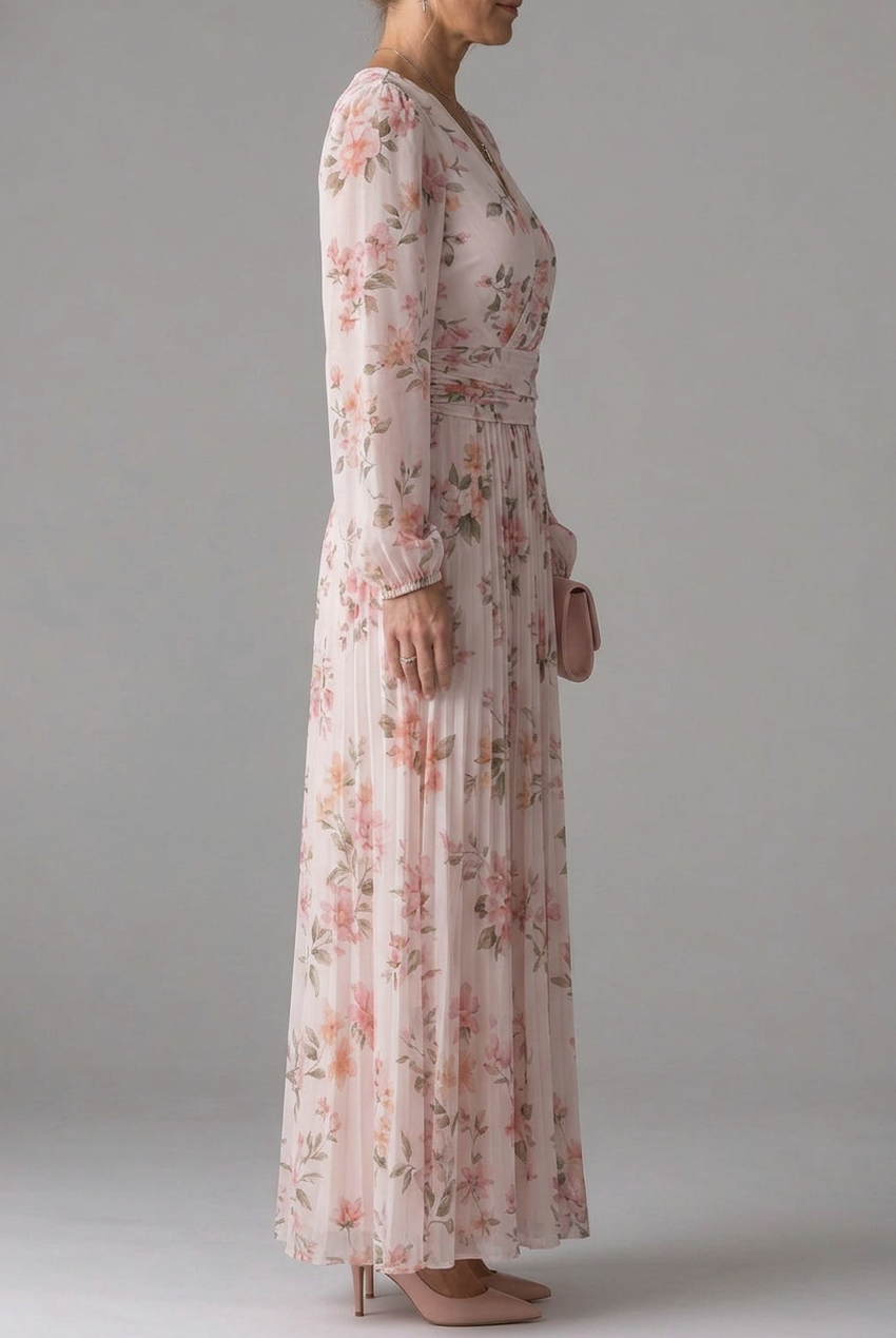 Floral Chiffon Long Sleeve Maxi Dress