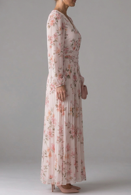 Floral Chiffon Long Sleeve Maxi Dress