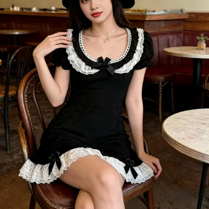 Lace Trim Babydoll Mini Dress