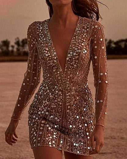Long Sleeve Sequin Mini Dress