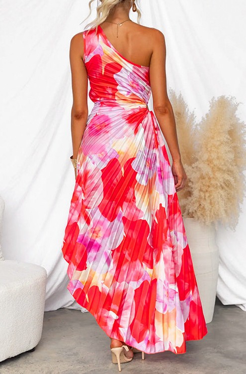 Floral One Shoulder Cutout Maxi Dress