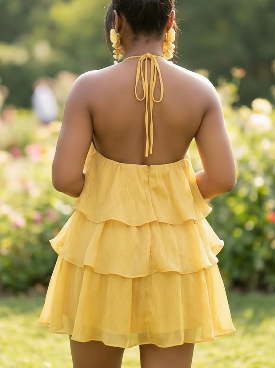 Chiffon Tiered Halter Mini Dress