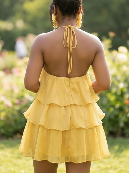 Chiffon Tiered Halter Mini Dress