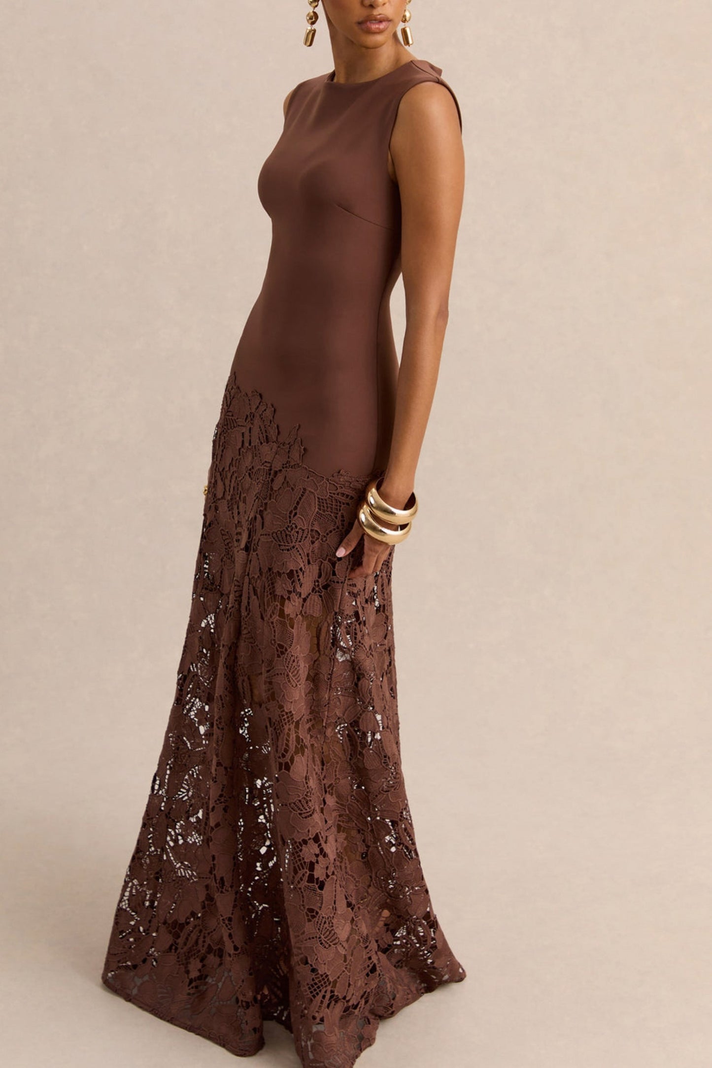 Sleeveless Lace A-Line Maxi Dress