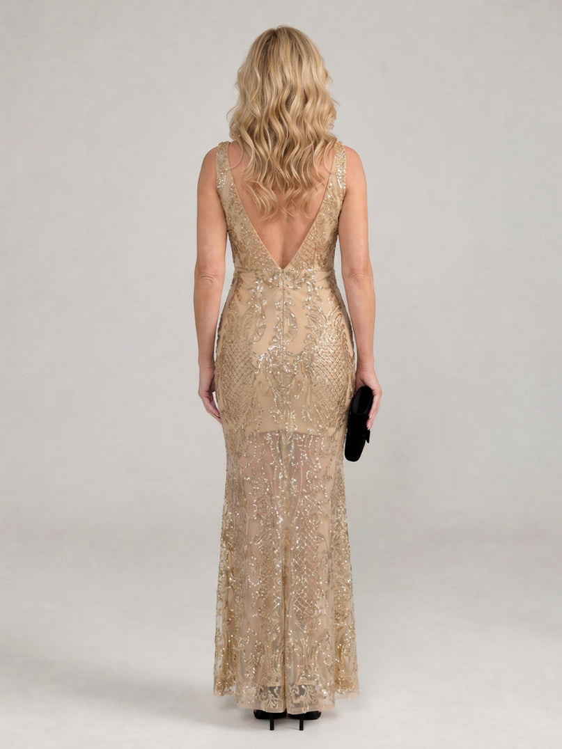 Sequin V-Neck Maxi Dress