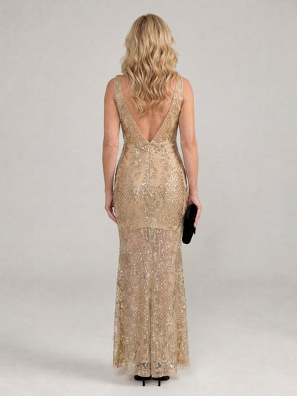 Sequin V-Neck Maxi Dress