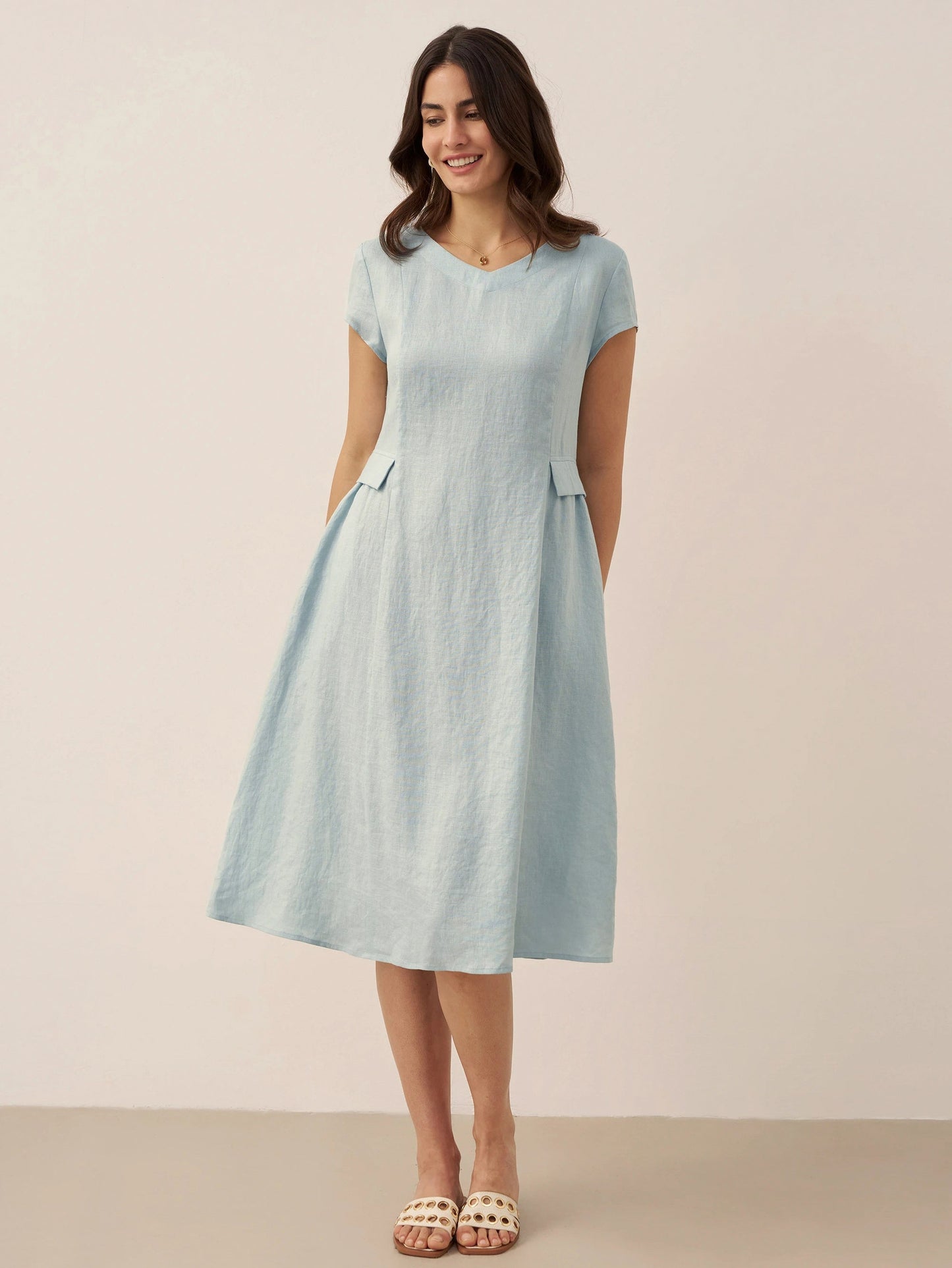 Linen A-Line Midi Dress