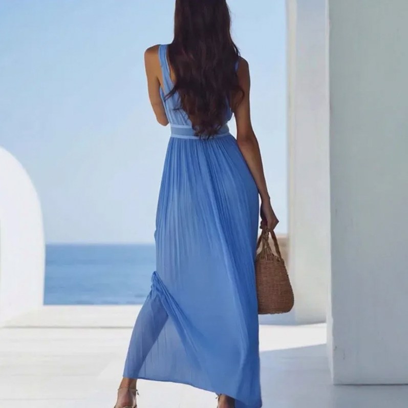Pleated Halter Maxi Dress