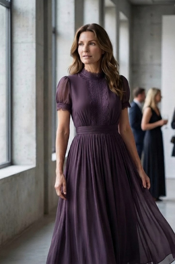 Chiffon Puff Sleeve Maxi Dress