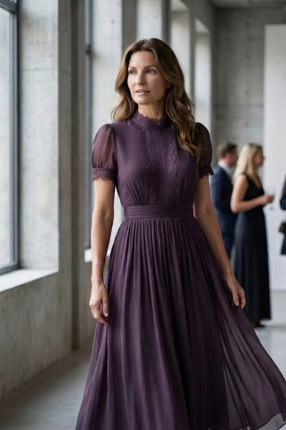 Chiffon Puff Sleeve Maxi Dress