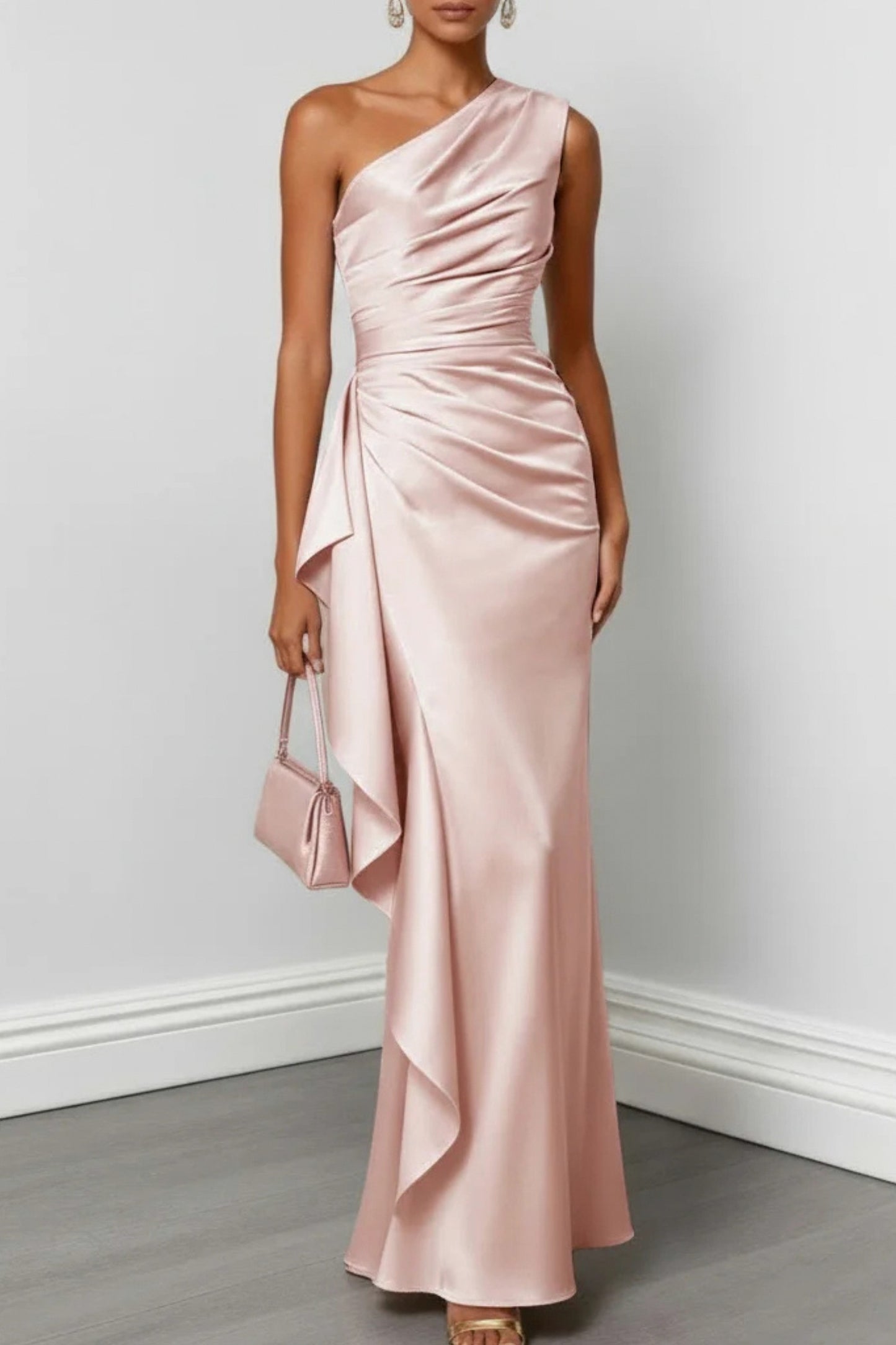 Satin One Shoulder Maxi Dress