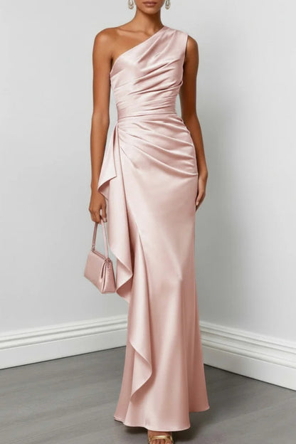 Satin One Shoulder Maxi Dress