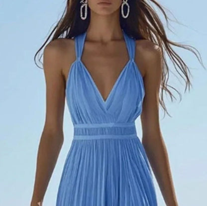 Pleated Halter Maxi Dress