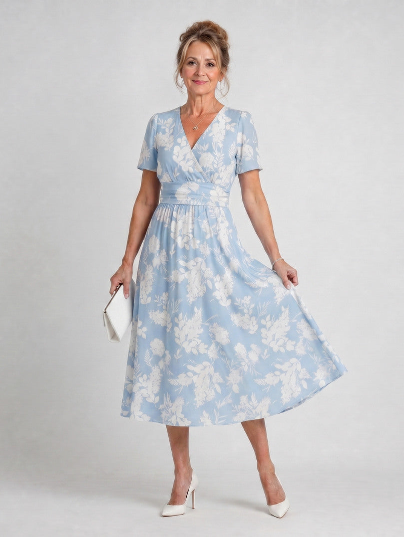 Floral Short Sleeve Midi Dress