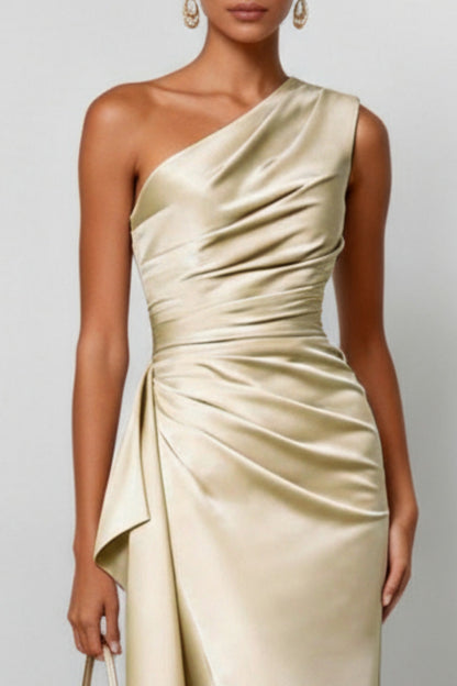 Satin One Shoulder Maxi Dress