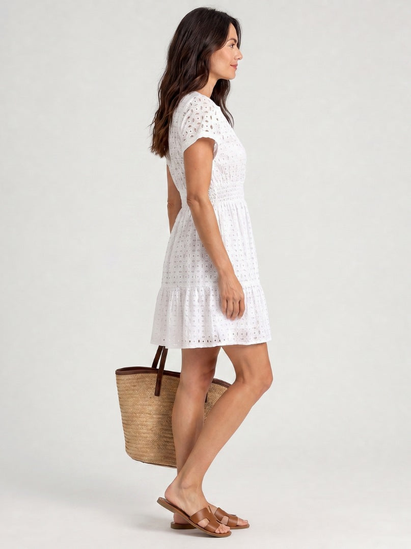 Eyelet Smocked Tiered Mini Dress