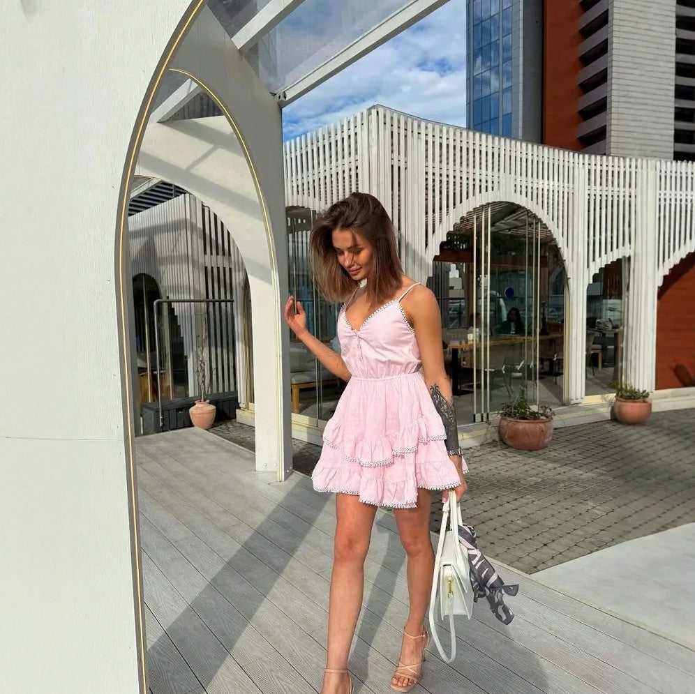 Tiered Button Front Mini Sundress