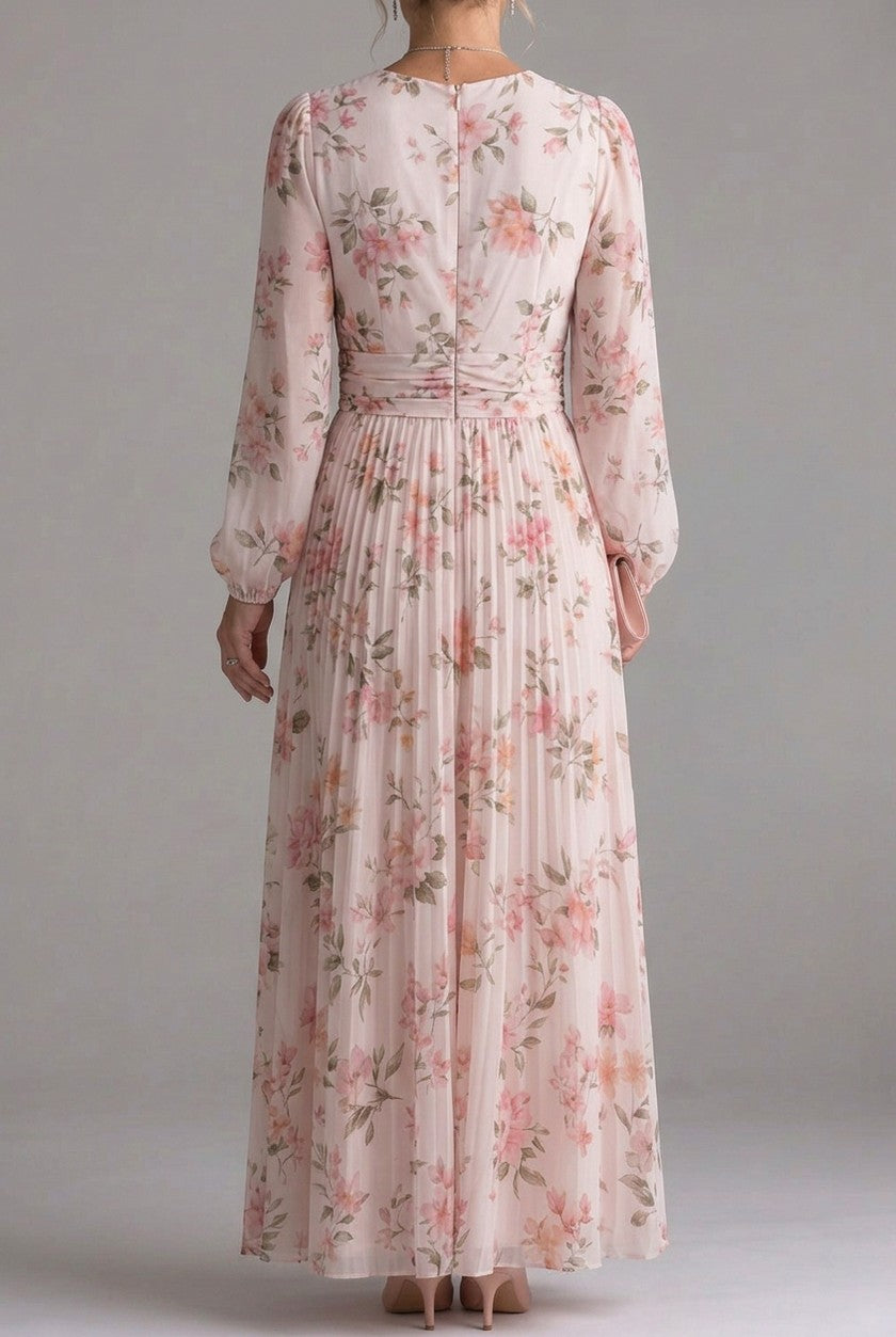 Floral Chiffon Long Sleeve Maxi Dress