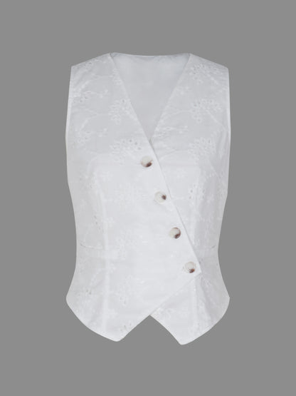 Eyelet Asymmetrical Button Front Top