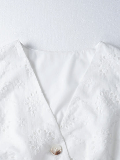 Eyelet Asymmetrical Button Front Top