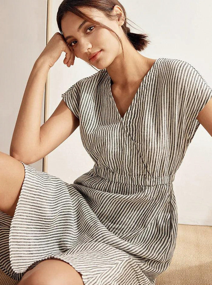 Striped Linen Midi Dress