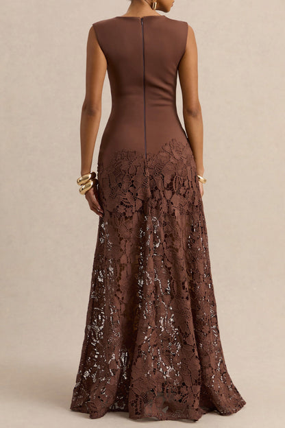 Sleeveless Lace A-Line Maxi Dress
