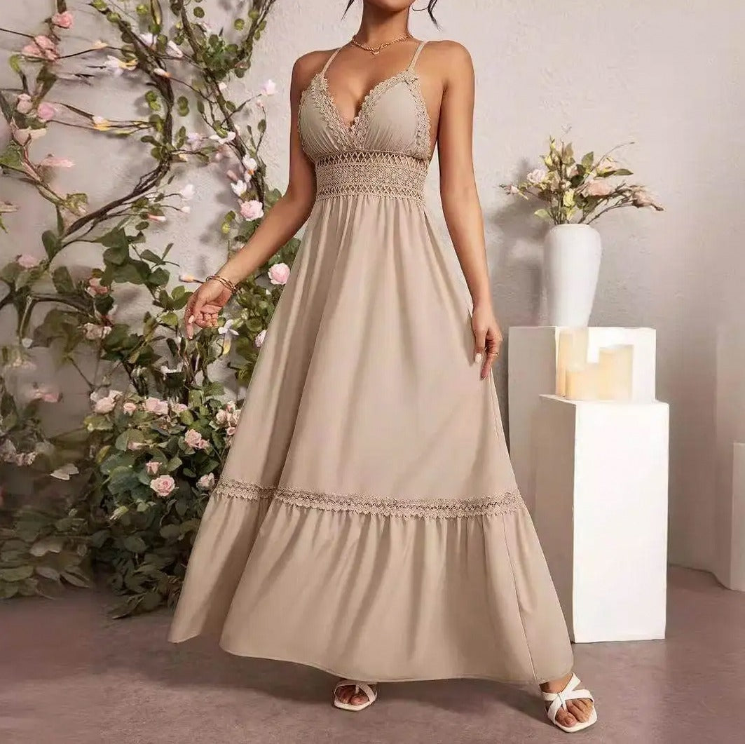 Crochet Trim Tiered Maxi Sundress