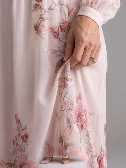 Floral Chiffon Long Sleeve Maxi Dress