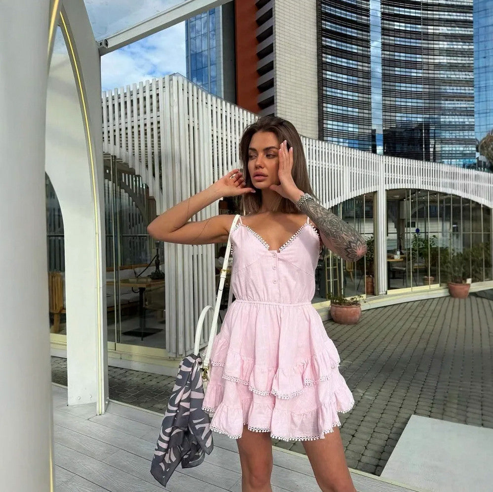 Tiered Button Front Mini Sundress