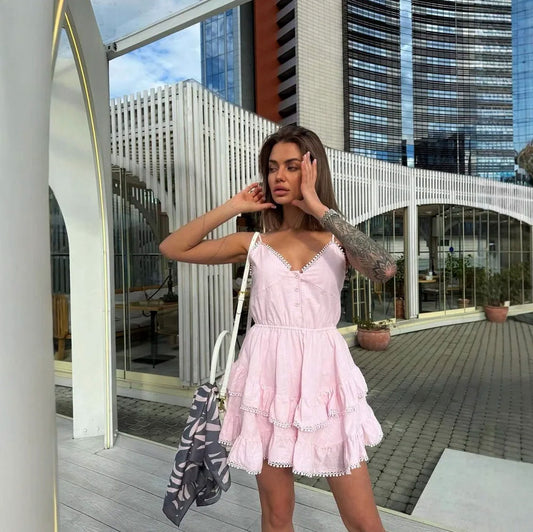 Tiered Button Front Mini Sundress