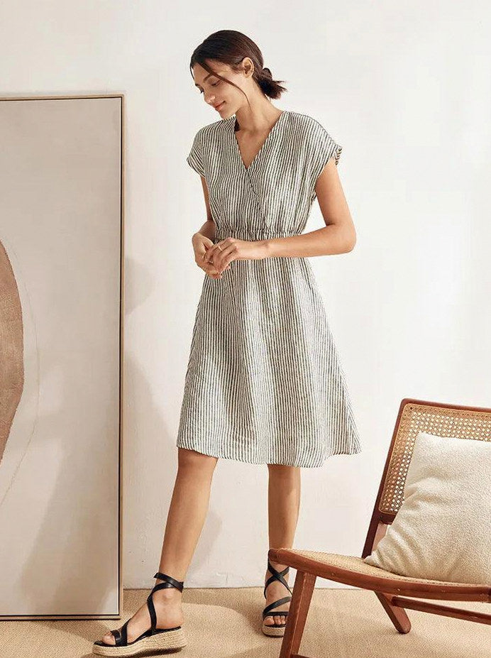 Striped Linen Midi Dress