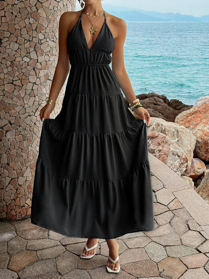 Halter Tiered Cutout Maxi Dress
