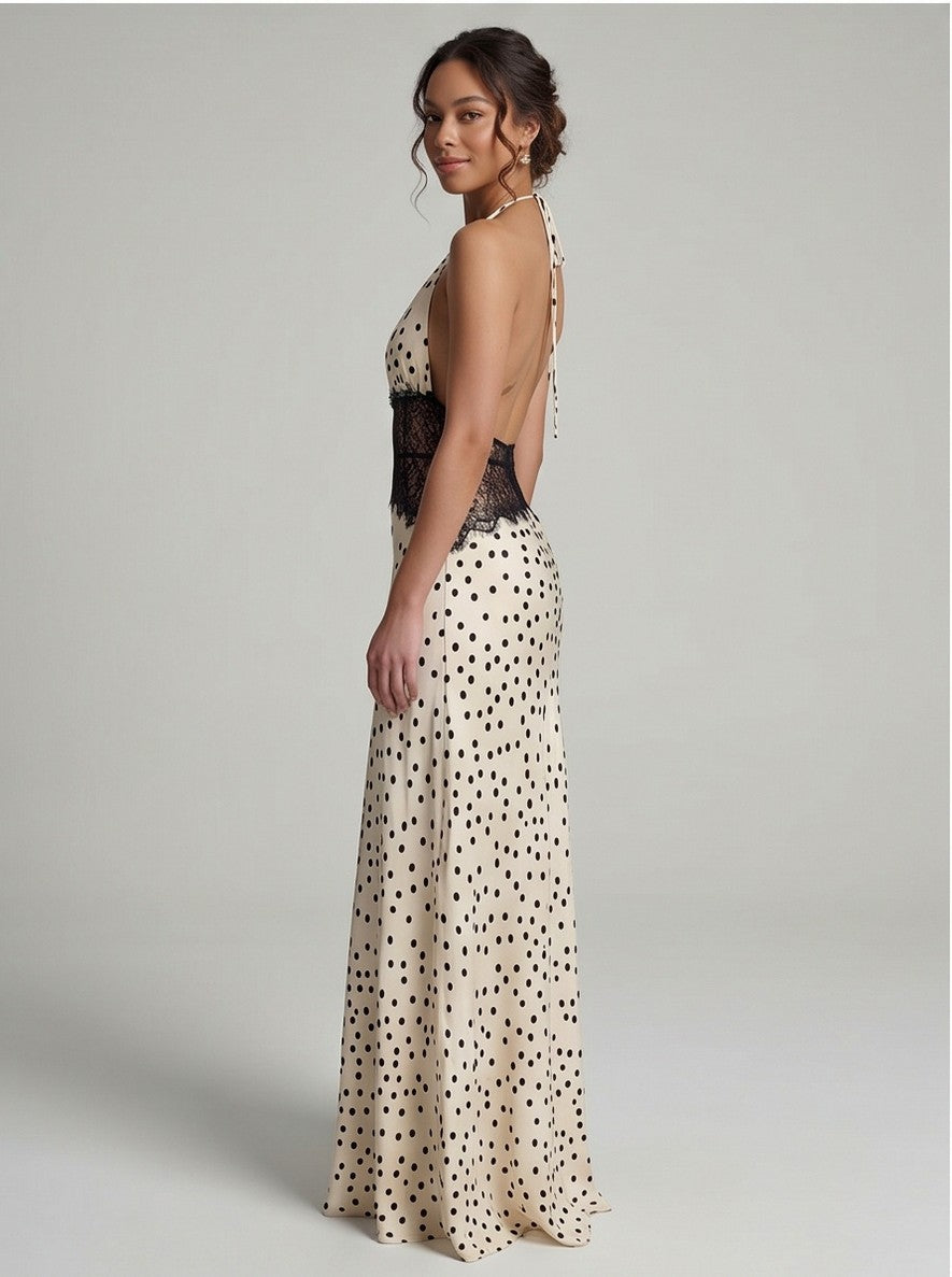 Polka Dot Halter Maxi Dress