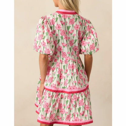 Floral Puff Sleeve Tiered Mini