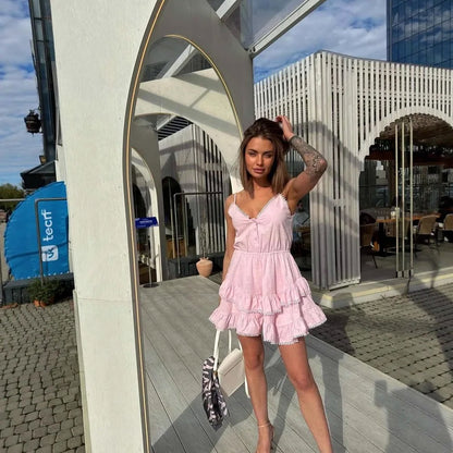 Tiered Button Front Mini Sundress