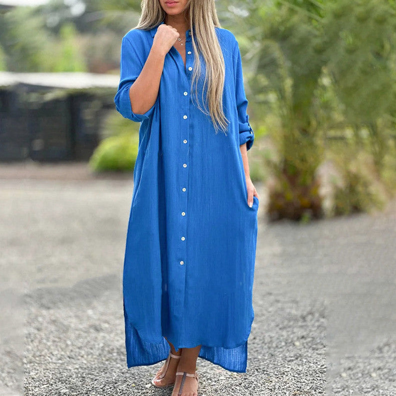 Gauze Button Front Shirt Dress