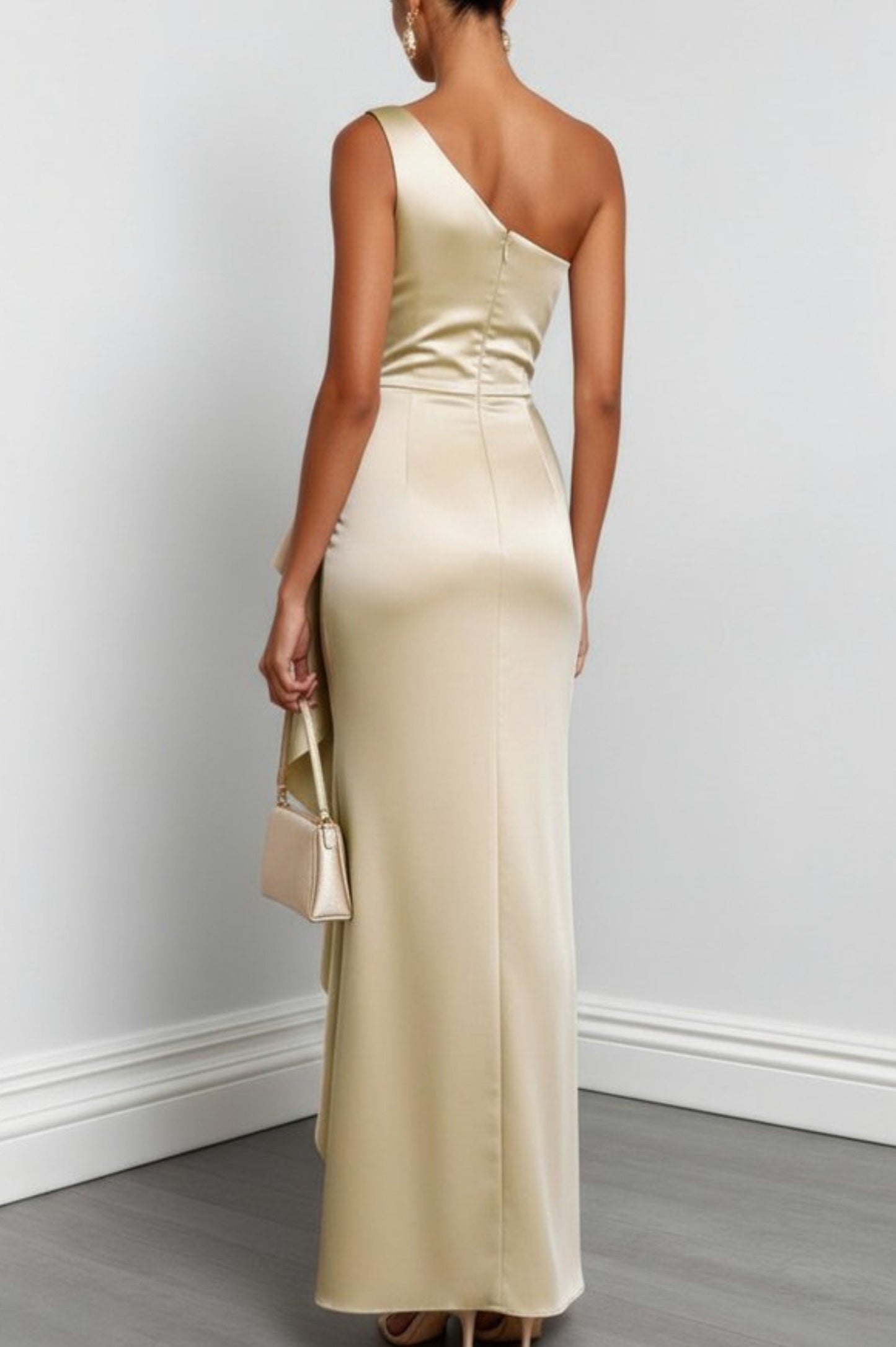 Satin One Shoulder Maxi Dress